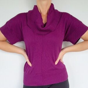 Nue Options Petite purple cowl neck knit short sleeve sweater top size medium